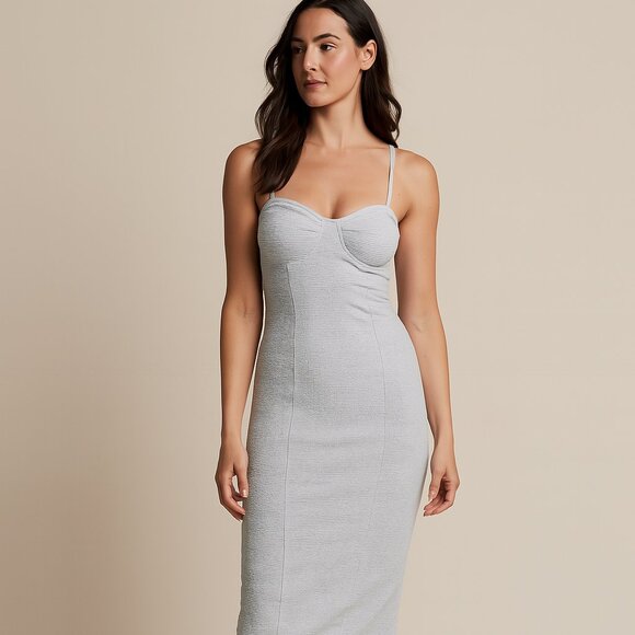 Bodycon Gray Spaghetti Strap Knit Dress Lace Up Back Adjustable Straps Size L - Picture 1 of 9